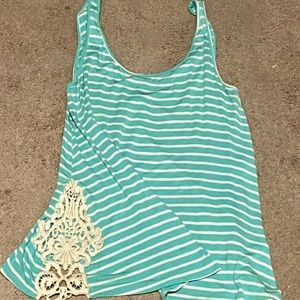 Striped tank top with lace side details